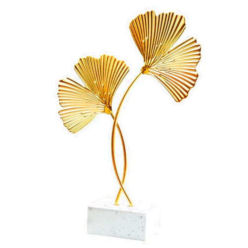 Inheming Metal Ginkgo Leaf Ornaments, Gold Ginkgo Leaf Desktop Decoration Sculpture, Modern Creative Home Décor Accents Statue for Office, Bedroom, Bookshelf