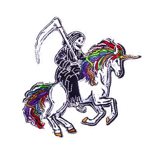 Addones 1Pcs Skull Reaper Unicorn Logo Iron On Sew On High-end Embroidered Patch for Jackets Backpacks Jeans and Clothes Badge Applique Sign Sport Decal