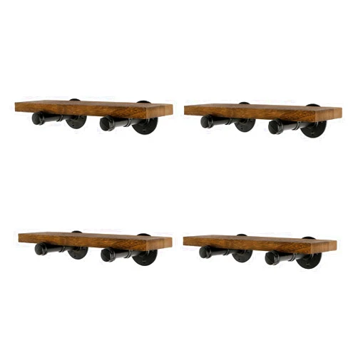Home TZH Wall Mounted Floating Shelves, Floating Shelves with Industrial Pipe Brackets Set of 4 Rustic Wood Storage Shelf for Bedroom Living Room Bathroom Kitchen Office and More (4, Brown)