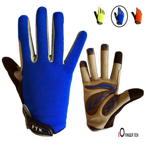 FINGER TEN Cycling Gloves Kids Boys Girls Youth Full Finger Pair Dirt Bike Riding, Children Toddler Touch Screen Mountain Road Bicycle Warm Cold Weather Gel Padded, Color Blue Orange