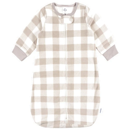 Gerber Baby Unisex Fleece Wearable Blanket, Grey Plaid, 0-6 Months