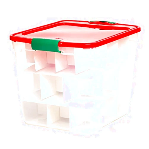 HOMZ 31 Quart Medium Clear Plastic Holiday Storage Container Bin with Latching Handles and Removable Ornament Dividers, (4 Pack)