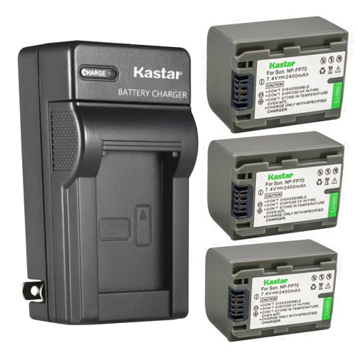 Kastar 3-Pack NP-FP70 / FP71 Battery and AC Wall Charger Replacement for Sony DCR-HC94, DCR-HC96, DCR-SR30, DCR-SR40, DCR-SR50, DCR-SR60, DCR-SR70, DCR-SR80, DCR-SR90, DCR-SR100, HDR-HC3 Camera