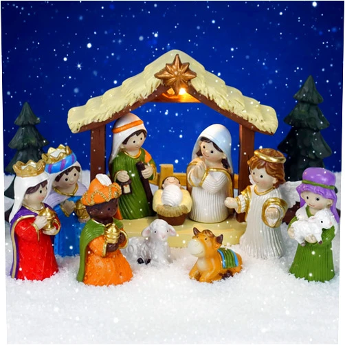 Qulable Nativity Set for Kids - 13pcs Christmas Story Sets & Figures Nativity Scene for Toddlers with LED Lights, Tabletop Figurines Nativity Playset for Little Girls Boys Children Ages 4 5 6+
