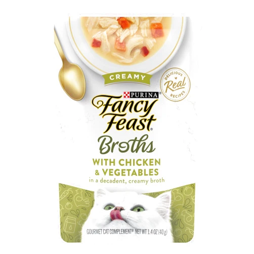 Purina Fancy Feast Lickable Wet Cat Food Broth Topper, Creamy With Chicken and Vegetables - (Pack of 16) 1.4 oz. Pouches
