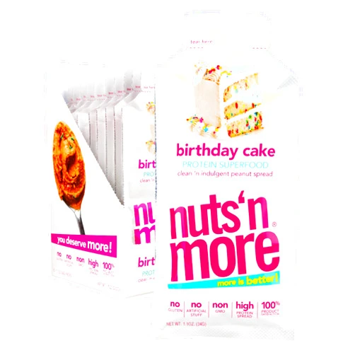 Nuts 'N More Birthday Cake Snack Packs ⎸ High Protein Peanut Spread, All Natural, Healthy, Omega 3’s and Antioxidants ⎸ Low Carb, Low Sugar, Gluten Free, Non GMO (1.10oz Packets, 10 Pack)