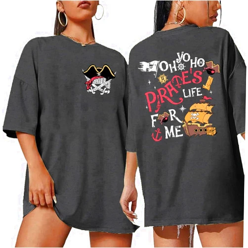 Auamin Pirate Shirt Women A Pirate Life for Me Graphic Oversized Pirate Costume Tshirt Family Cruise Tee Top