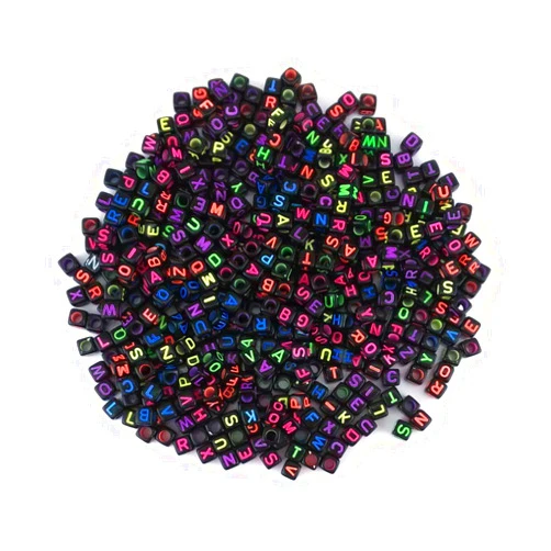 yueton 500pcs 6mm Acrylic Mixed Color Alphabet Letter Cube Spacer Beads (Black)