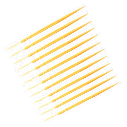 EXCEART 200pcs Double-Head Toothpicks Soft Plastic Oral Care Interdental Floss Cleaners toothpicks,Braces Brush (Light Yellow)