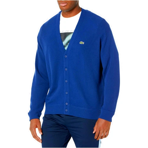 Lacoste Mens Long Sleeve Solid Wool Cardigan