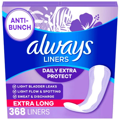 Always Daily Extra Protect Liners, Extra Long Length, Unscented Panty Liners, 368 Count (4 Packs of 92)