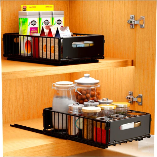 YEPATER 2 Pack Slide Out Drawers for Kitchen Cabinets, Heavy Duty Slide Out Drawers Fixed with Adhesive Film,Slide Out Drawers for Kitchen Cabinets, Pantry, Bathroom (2 Pack-3.9