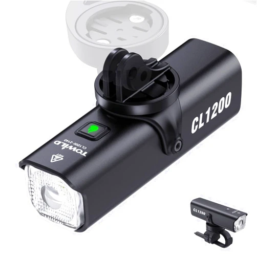 TOWILD CL1200 Bike Lights for Night Riding,Compatible with Garmin/GoPro Mount,1200 Lumen Bright Bike Headlight,4000mAh Rechargeable Battery,Waterproof Bike Front Light for Commuter Cyclists