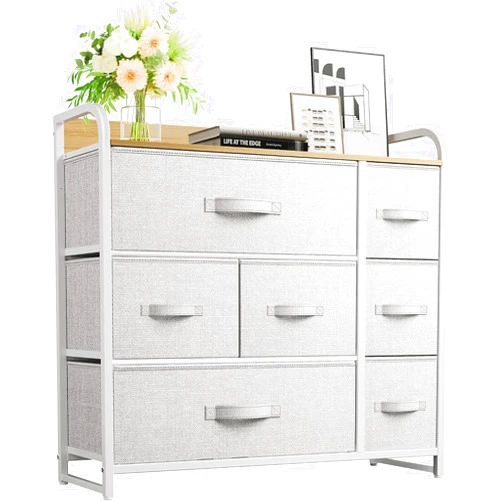 YITAHOME 7 Drawer Dresser, Storage Organizer with Shelves, Fabric Dresser, Chest of Drawers for Living Room, Closets, Sturdy Steel Frame, Wooden Top, Easy Pull Fabric Bins, Light Grey