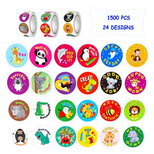 Soykay 1500 PCS Incentive Stickers for Teacher Reward Students with Animal Pattern, Soykay Encouraging Motivational Stickers (3 Rolls)