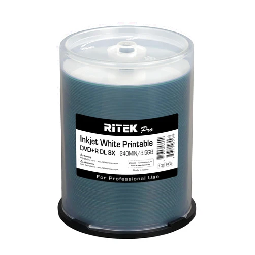 Ritek Pro 100 Pack Ritek Pro (Professional Grade) DVD+R DL Dual Layer 8X 8.5GB White Inkjet Hub Printable Blank Media Recordable Disc