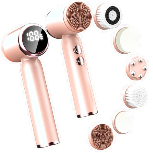 ATIDIE Facial Cleansing Brush,6 in 1 Electric Face Scrubber Facial Spin Rechargable IPX6 Waterproof Face Scrubber with 6 Brush Heads,3 Speeds Suitable Oily Dry Sensitive Skin Women & Men for Deep Cleansing