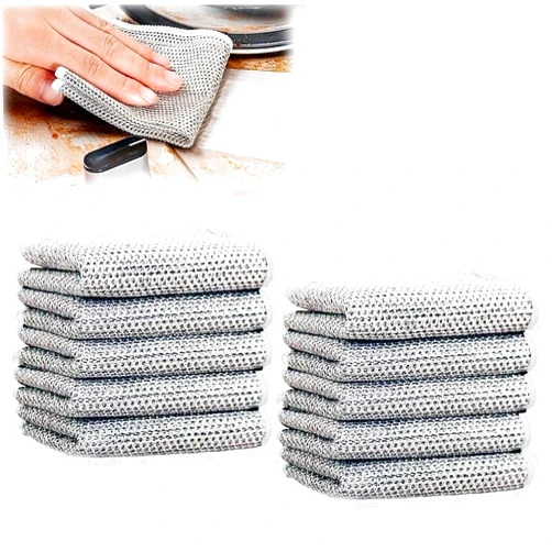 SCSQI 2024 New Multipurpose Wire Dishwashing Rags for Wet and Dry, Non-Scratch Wire Dishcloth, Metal Wire Dishwashing Cloth Scrubs Cleans, Reusable Steel Wool Scrubber for Kitchen Cleaning (B-10 Monolayer)