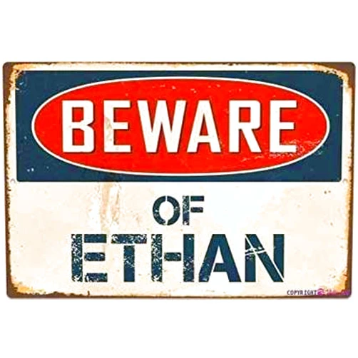 KSFEITING Retro Metal Tin Sign Novelty Beware of Ethan Sign Exterior Outdoor & Indoor Home Cave Garage bar Wall Decoration Vintage Aluminum Sign 8 X 12 INCH