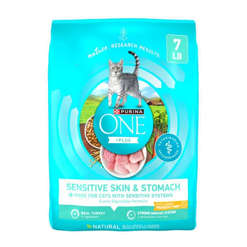 Purina ONE Sensitive Stomach, Sensitive Skin, Natural Dry Cat Food, +Plus Sensitive Skin and Stomach Formula - 7 lb. Bag