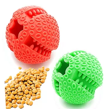 Pet Touch 2 X DOG TREAT BALL TOYS, Dog Toys for Boredom and Interactive Dog Toys, DIET CONTROL Non Toxic Teeth Cleaning Bite Resistant Chew Dogs toys Treat Dispensing 2 Pack (Red+Green)