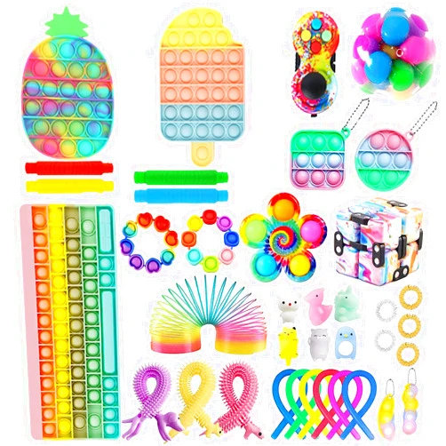 Sunloudy Multi-Item Fidget Toy Packs Anti-Anxiety Tools for Kids, Big Sensory Keyboard Fidget Pack with Simple dimple, Pop Tube, Fidget Spinner Spring Anxiety Fidgetet Packs Plus Size (Fidget toys set #B)
