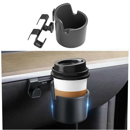 TSELLER for Tesla Copilot Cup Holder Model Y Tesla Y Cup Holder & Car Hooks Glove Box Hook Right Seat Hook 2-in-1 Organizers Storage Grocery Bag Holder Accessories 2022-2024(Black)