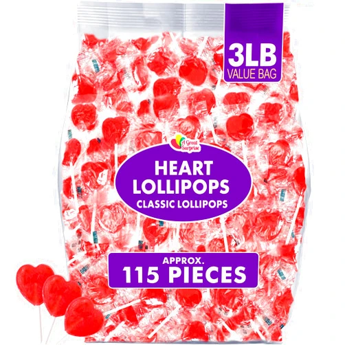 A Great Surprise Red Heart Lollipops - 3 Pounds- Heart Shaped Lollipops - Strawberry Flavored Bulk Red Lollipops Suckers - Individually Wrapped Bulk Red Candies for Candy Buffet