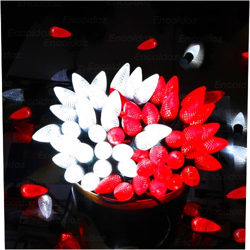 Encoidoz C9 Christmas Lights Outdoor LED String Lights, 100FT 100 Halloween Lights Faceted Strawberry Light Bulbs (4 Spare), Christmas Tree Lights for Indoor Outdoor Home Patio Decor, Red+Cool White