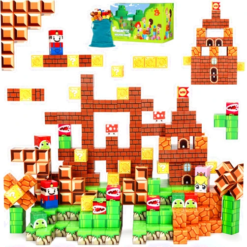 Ensccant Magnetic Blocks 100PCS - Build Mine Magnet Video Game World for Toddler, Super Bro Magnetic Building Elements Toys Birthday Gift Sensory Games for Aged 3+ Boys & Girls