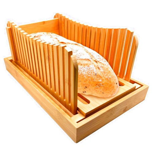 SIGONE Updated Bamboo Bread Slicer for Homemade Bread, Bamboo Bread Slicer, Foldable Compact Cutting Guide with Crumb Tray, Bread for Homemade Bamboo Bread Slicer