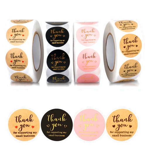Joyberg Thank You Round Stickers for Supporting My Small Business Adhesive Labels, 3-Color, 1inch (2000Pcs, 4 Rolls, Each roll 500Pcs)