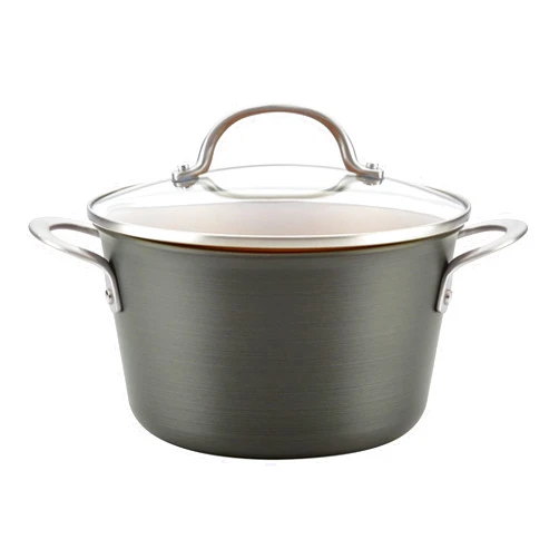 Ayesha Curry Home Collection Hard Anodized Nonstick Sauce Pan/Saucepan with Lid, 4.5 Quart, Charcoal Gray