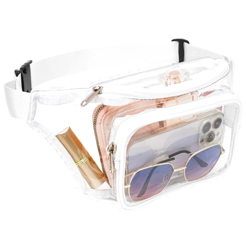 Veckle Clear Fanny Pack Stadium Approved - Adjustable Belt Bag for Women Men Fits Sport Events, Concerts, Transparent Waist Bag, White