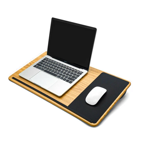 Ergomi Portable Engineered Wood Lap Desk with Soft Cushion for Home Office, Lap Holder with Wrist Rest, Bed Tray Laptop Stand with Pillow, Fits up to 17 inch Laptop (Large-Wood Pattern)