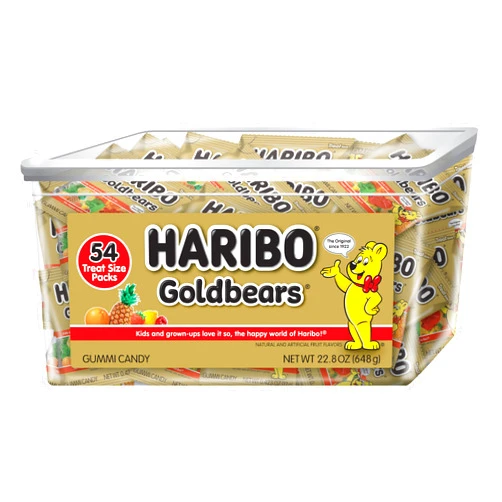 HARIBO Goldbears, Gummi Candy, 22.8 oz Tub (54 Packs) Assorted Flavors