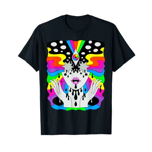 Psychedelic Art Visionary Realms Apparel Colorful Psychedelic Girl Trippy Abstract Third Eye Vision T-Shirt