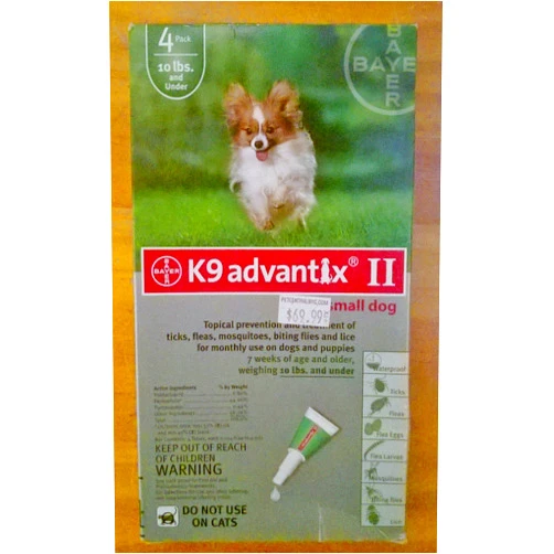 Bayer Animal Health BAYER 004BAY-04458455 K9 Advantix II for Small Dogs 4 - 10 lbs, Green - 4 Months