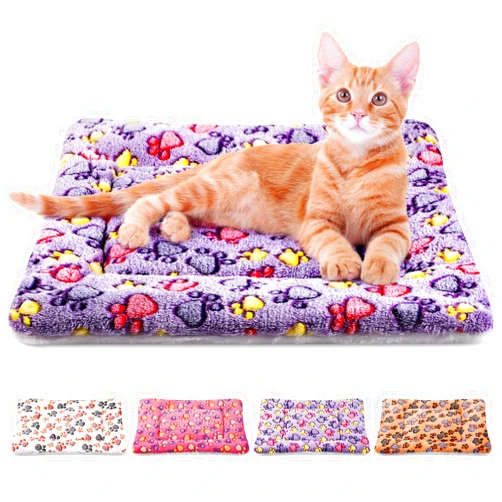 Tuanse 4 Pack Ultra Soft Dog Cat Bed Mat with Cute Prints Reversible Fleece Dog Crate Kennel Pad Cozy Washable Thickened Hamster Guinea Pig Bed Pet Bed Mat for Small Animals (Vivid Color,21 x 14 Inches)