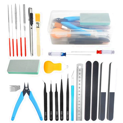 XINGYHENG 28Pcs Modeler Basic Tools Craft Set Compatible with Gundam Model Tools Kit with Plastic Box Hobby Model Assemble Building Repairing and Fixing DIY Craft Kit