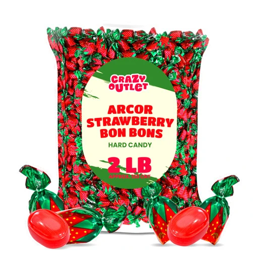 CRAZYOUTLET Arcor Strawberry Bon Bons Hard Candy, Sachet Wrap, 2-Pound Bag (About 130 Count)