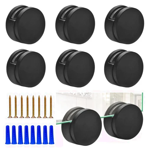 AccEncyc Black Frameless Mirror Mounting Hardware Kit Zinc Alloy Mirror Holders Mirror Mounting Brackets Glass Clips Clamps Bathroom Mirrors Supporting Sheet Fits for 3-5mm Thick Glass (8 Pack)