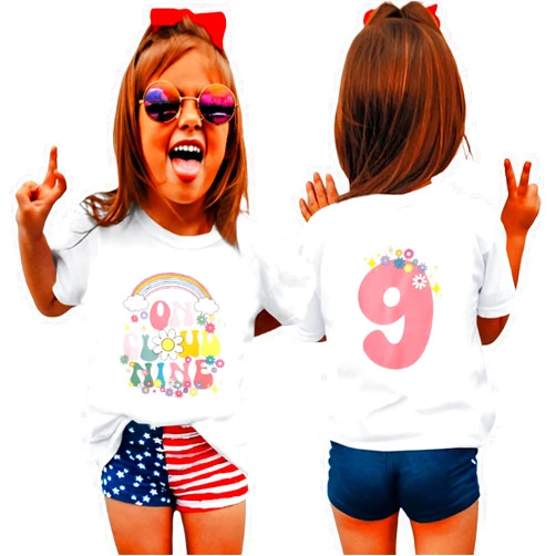 GLIGLITTR On Cloud Nine Birthday Girl Shirt 9th Girls Birthday Outfits Rainbow Kids 9 Year Old Tshirt Birthday Party Tee Tops