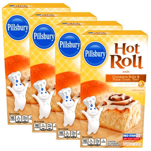 Pillsbury Hot Roll Mix, 16-Ounce Box (Pack of 4) with By The Cup Swivel Spoon