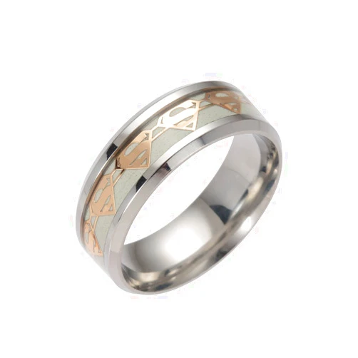 ERLUER Men's Stainless Steel Rings Luminous Glow in The Dark Superman Band Women Jewelry Ring