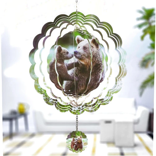 Voumsil Metal Bear Wind Spinner Outdoor Garden Decoration Laser Cutting Crafts Hanging Mandala Kinetic Wind Spinners 12 Inches Stainless Steel Outdoor Decorations for Patio Worth Gift…