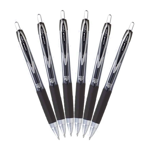 Uni-Ball Signo 207 Retractable Gel Ink Rollerball Pens, Bold Point 1.0mm, Pack of 6 (Black)