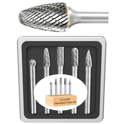 Sworker 5 Pcs 1/4 Carbide Burr Set 1/4 Shank Die Grinder Bits Drill Bits Grinding Bits for Metal Rotary Tool Attachment Accessories Rasp Weld Wood Stone Deburring Compatible with Milwaukee Dewalt
