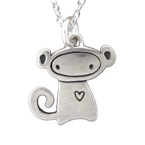 Mark Poulin Sterling Silver Monkey Pendant on 925 Chain - Monkey Charm Necklace