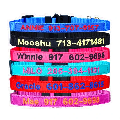 Lsstore Personalized Nylon Cat Collar Breakaway with Bell - Custom Embroidered Text ID Collars with Pet Name and Phone Number